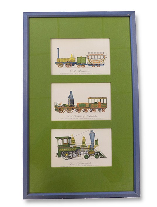 Triptych of Hand-Colored Locomotive Prints by Evelyn Curro, Curro, Evelyn Triptych of Hand-Colored Locomotive Prints by Evelyn Curro, Curro, Evelyn