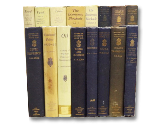 General Services, in Sixteen Volumes: Food: Volume I: The Growth of Policy, Food Volume II & III: Studies in Administration and Control; The Economic Blockade Volumes I & II: 1939-1941, 1941-1945; Merchant Shipping and the Demands of War; Civil Industry and Trade; Manpower: A Study of War-Time Policy and Administration; Civil Defence; Financial Policy; Oil; Works and Buildings; Agriculture; Coal; Inland Transport; Studies in Social Services (History of the Second World War United Kingdom Civil Series), Hammond, Richard J.; Medlicott, William N.; Behrens, Catherine B.A.; Hargreaves, Eric L.; Gowing, M.M.; Parker, Henry M.D.; O'Brien, Terence H.; Sayers, Richard S.; Payton-Smith, D.J.; Kohan, C.M.; Murray, Keith A.H.; Court, William H.B.; Savage, Christo General Services, in Sixteen Volumes: Food: Volume I: The Growth of Policy, Food Volume II & III: Studies in Administration and Control; The Economic Blockade Volumes I & II: 1939-1941, 1941-1945; Merchant Shipping and the Demands of War; Civil Industry and Trade; Manpower: A Study of War-Time Policy and Administration; Civil Defence; Financial Policy; Oil; Works and Buildings; Agriculture; Coal; Inland Transport; Studies in Social Services (History of the Second World War United Kingdom Civil Series), Hammond, Richard J.; Medlicott, William N.; Behrens, Catherine B.A.; Hargreaves, Eric L.; Gowing, M.M.; Parker, Henry M.D.; O'Brien, Terence H.; Sayers, Richard S.; Payton-Smith, D.J.; Kohan, C.M.; Murray, Keith A.H.; Court, William H.B.; Savage, Christo