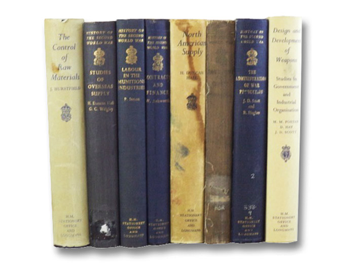 War Production, in Eight Volumes: The Control of Raw Materials; Studies of Overseas Supply; Labour in the Munitions Industry; Contracts and Finance; North American Supply; Factories and Plant; Administration of War Production; Design and Development of Weapons (History of the Second World War United Kingdom Civil Series), Hurstfield, J.; Hall, H. Duncan; Wrigley, C.C.; Inman, Peggy; Ashworth, William; Hornby, William; Scott, John D.; Hughes, Richard; Postan, Michael M. War Production, in Eight Volumes: The Control of Raw Materials; Studies of Overseas Supply; Labour in the Munitions Industry; Contracts and Finance; North American Supply; Factories and Plant; Administration of War Production; Design and Development of Weapons (History of the Second World War United Kingdom Civil Series), Hurstfield, J.; Hall, H. Duncan; Wrigley, C.C.; Inman, Peggy; Ashworth, William; Hornby, William; Scott, John D.; Hughes, Richard; Postan, Michael M.