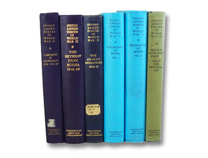 Campaigns in the Eastern Theatre, in Six Volumes: Campaigns in South-East Asia, 1941-42; Retreat from Burma, 1941-42; Arakan Operations, 1942-45; Reconquest of Burma Volume I: June 1942 - June 1944; Reconquest of Burma Volume II: June 1944 - August 1945; Post-War Occupation Forces: Japan and South-East Asia (The Official History of the Indian Armed Forces in World War II), Bhargava, K.D.; Sastri, K.N.V.; Prasad, Bisheshwar; Madan, N.N.; Prasad, Sri N.; Khera, P.N.; Singh, Rajendra Campaigns in the Eastern Theatre, in Six Volumes: Campaigns in South-East Asia, 1941-42; Retreat from Burma, 1941-42; Arakan Operations, 1942-45; Reconquest of Burma Volume I: June 1942 - June 1944; Reconquest of Burma Volume II: June 1944 - August 1945; Post-War Occupation Forces: Japan and South-East Asia (The Official History of the Indian Armed Forces in World War II), Bhargava, K.D.; Sastri, K.N.V.; Prasad, Bisheshwar; Madan, N.N.; Prasad, Sri N.; Khera, P.N.; Singh, Rajendra